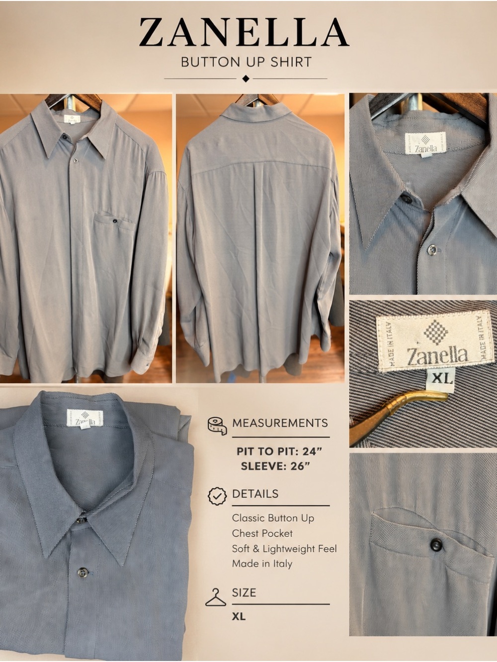 Zanella Men's Button-Up Shirt — Steel Gray Blue